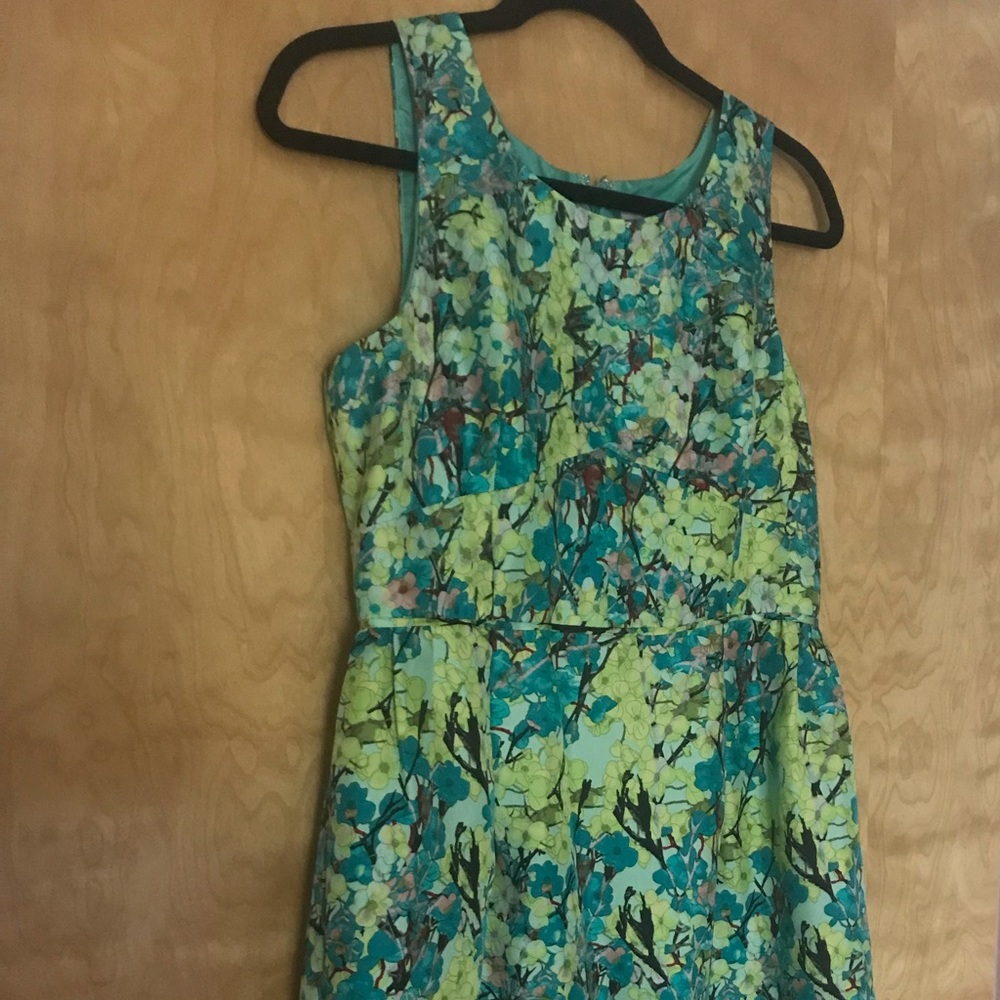 J Crew Allie 100% Silk Dress Blue/Green Floral